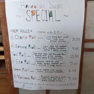 Specials menu