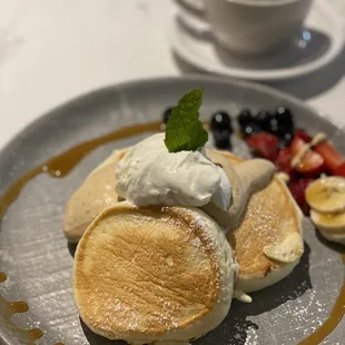 Earl Grey and Sea Salt Caramel Pancake. Pancakes are freshy warm and pillowy like souffle.