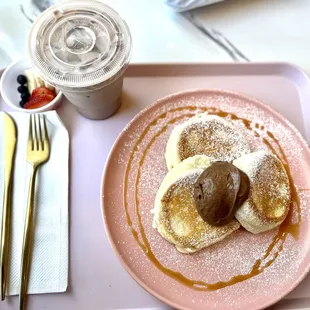 Chocolate Flavored Milk w/Chocolate Soufflé Pancakes (Fruit on the side)
