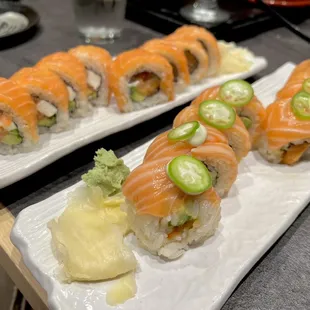 Double Salmon Philly Roll and the Spicy Salmon Roll