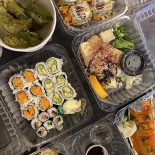 Veggie gyoza, agedashi, aspacado, ume/shiso, fried yam, best friend forever, hanamaru, lion king, krispy kreme, alaska HR