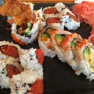 Spider roll and spicy tuna. Both not rolled properly and fell part. The crab tasted like it was fried in old oil.