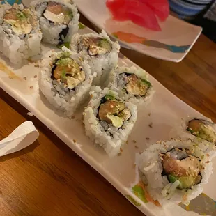 Philadelphia rolls, nakiri sushi and chicken vegetable soup