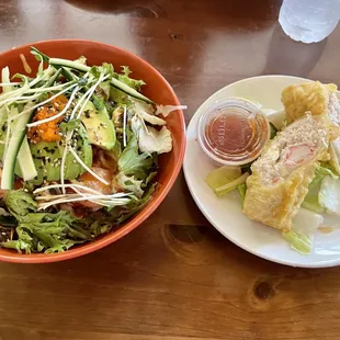 Salmon Poke bowl and Crab Puff