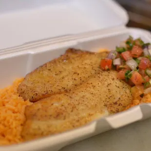 Talapia with Spanish Rice and Salsa