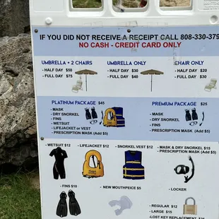 Pricing of the rentals at the park, which is much more convenient since you don&apos;t need to carry into and out of the park.
