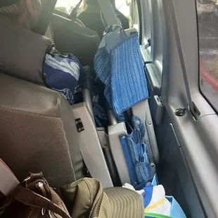 Absolutely no storage all rental equipment is piled on guests or next to them in the van.