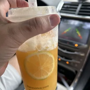 Passion fruit and lychee with lychee boba