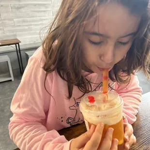 Mango pear with strawberry  boba