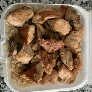 chicken and rice in a container