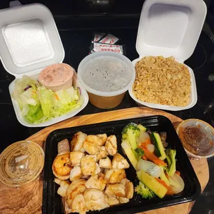 Hibachi Steak, Shrimp and Chicken.