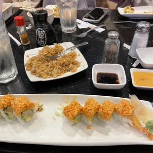 this is the house spicy roll 10/10 with fried rice