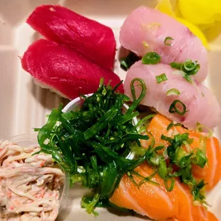 Tuna, Yellowtail, and Salmon Nigiri