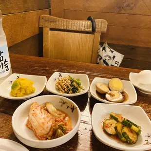 a variety of dishes on a table