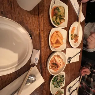 a variety of dishes on a table