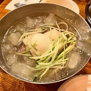 60. &apos;Dong Chi Me&apos; Kook Soo (Cold) - buckwheat noodles with vegetables and beef in &quot;Dong Chi Me&quot; cold broth, eggs