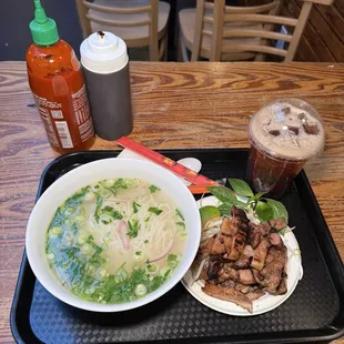 Chicken Broth Pho and Strawberry Bubble Tea