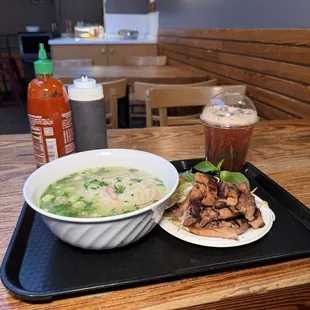 Chicken Chicken Broth Pho and Strawberry Bubble Tea