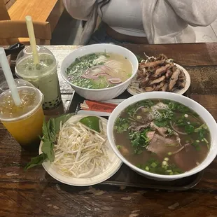 Beef Beef Broth Pho  Grilled chicken pho  Passion Fruit Bubble Tea Matcha Bubble Tea