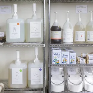 Refill bath and body products and home cleaners at our Non-Toxic Refill Station