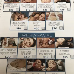 Additional "Add on" options available with massage/facial