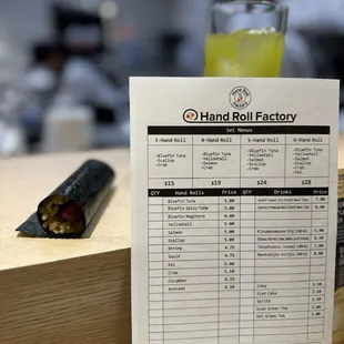 Tuna hand roll and iced green tea