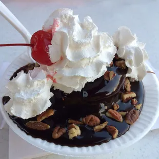 Hot fudge cream puff... The cream was ice cream and I asked for pecans.