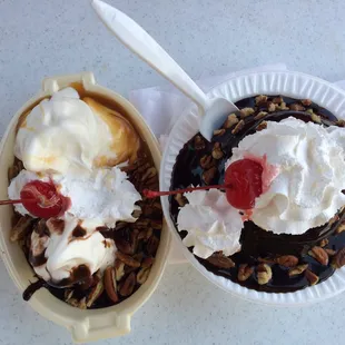 Turtle and cream puff... too much sauce on both ice creams.