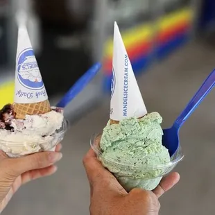 Blueberry cobbler and mint chocolate chip!