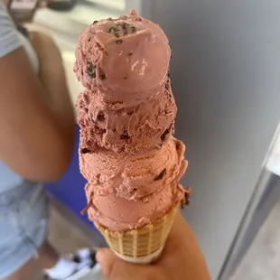 medium waffle cone with black cherry and black raspberry chunk