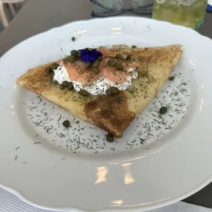 Smoked salmon crepe.