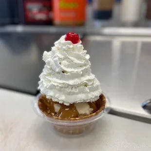 Caramel waffle bowl sundae