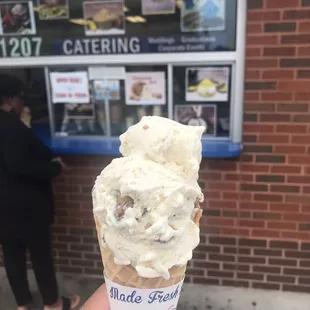 Scoop of butter pecan in waffle cone was great.