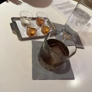 Mill race flight (plus a gin) and a Mockingbird Old Fashioned