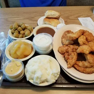 Chicken Tenders, Creamed Potatoes, Okra and Baked Apples. September, 2019.
