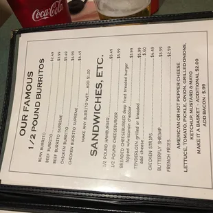 a menu for a sandwich shop