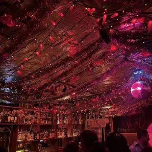 people in a bar under a canopy