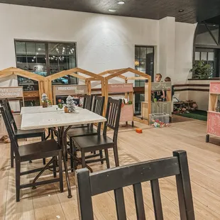 a table and chairs in a restaurant