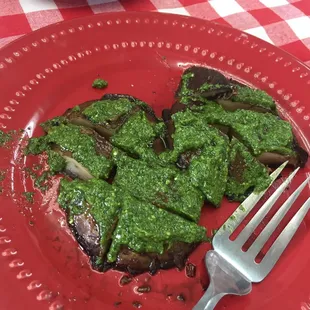 Portabella mushrooms with pesto were so good.
