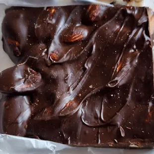 Dark chocolate almond bark without salt added (they have a salted version, too)