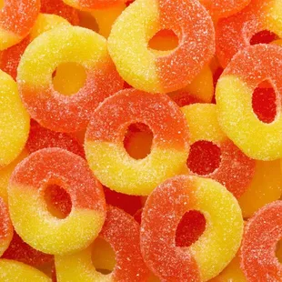a close up of a pile of gummy rings