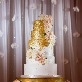 Elegant Gold Sequin Wedding cake by Hands on Sweets at The Vinoy, St Petersburg, FL