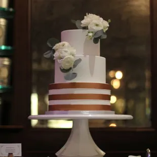 Fondant and Copper Wedding Cake by Hands on Sweets at The Oxford Exchange, Tampa, FL