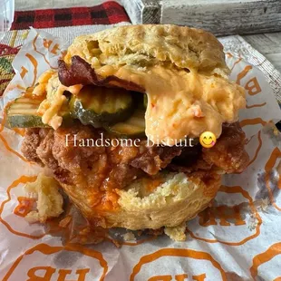 Pimento cheese, chicken biscuit add bacon
