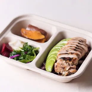 Chicken Avocado - Sous vide Herb chicken with roast avocado.