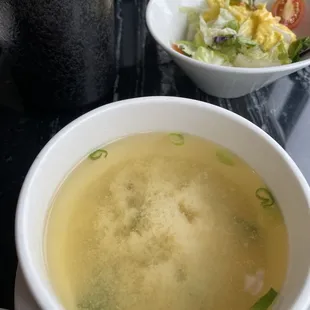 Miso Soup + Salad.  Part of the lunch combo.