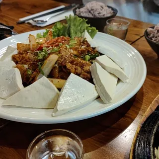 Stirred Fried Pork Belly and Kimchi with Boiled Tofu