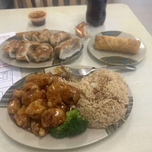 General Tso&apos;s Chicken Combination Plate with Fried Dumplings