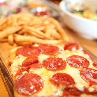 Mini-Boss Pepperoni Flatbread served with French Fries