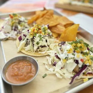 Mezcal Mahi Tacos - accidentally ordered flour tortillas but was able to get corn and switch them out. Loved the mango salsa!
